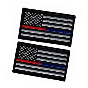 USA Flag Thin Blue Red Line Police - Firefighter 3.0 X 2.0 Bundle 2pcs Hook Patch