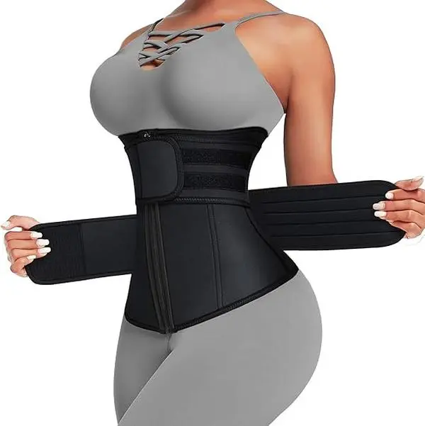 FeelinGirl Waist Trainer for Women Plus Size Dual Belt Neoprene Training & Toning Cincher with Zipper for Enhanced Comfort and Support