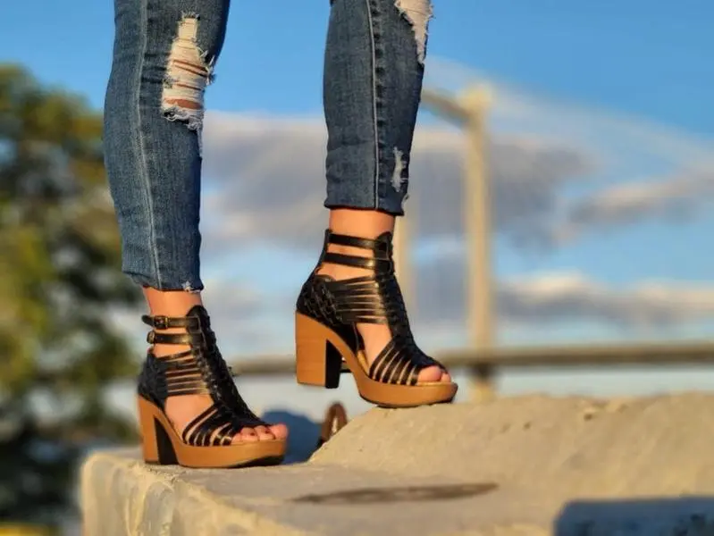 Emerita Ankle strap heels// // Mexican wedges//High heel huarache//Mexican huarache//Mexican wedge sandal//Mexican heels