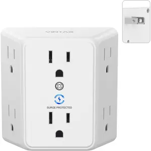 2 Prong to 3 Prong Outlet Adapter, 3 Sided 6 Outlet Widely Spaced Extender, Polarized Plug, 2 Prong Power Strip, 900J Wall Charger Surge Protector, Mountable Wall Tap for Non Grounded Outlets