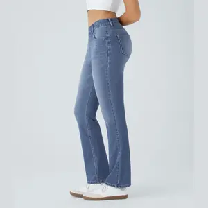 Halara Halara Flex High Waisted Multiple Pockets Washed Stretchy Knit Casual Bootcut Jeans