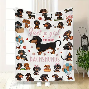 Cozy Dachshund Print Flannel Throw Blanket - Soft, Warm & with Playful Just a Who Loves Dachshunds Design - Perfect for Couch, Bed, Office, Travel & Dog Lovers Gift, Dog Blanket-280GSM