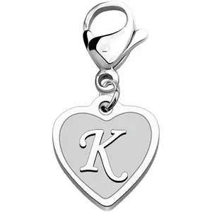 Initial Letter A-Z Alphabet Heart Charms for Jewelry Bracelet Keychain Necklace Stainless Steel Clasp Clip on Charm