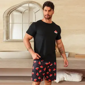 satin robe Plus Size Pajama Set Spring Summer Men's Short Sleeve Shorts Loose Breathable Black Crew Neck Top Shorts Loungewear 2 Piece Set