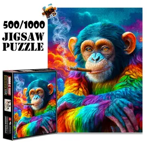 1pc 1000 piece adult puzzle 70x50cm Colorful Monkey Smoking a Cigar500 pieces of paper jigsaw puzzle, suitable for adults and families, large-scale DIY puzzle interactive toy games, birthday holiday