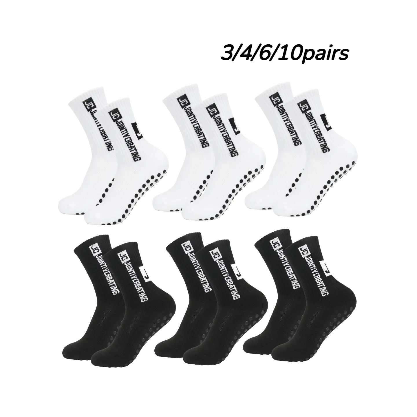 3/4/6/10 Pairs Premium Anti-Slip Grip Socks for Men & Women, Cushioned Breathable Athletic Sports Crew Socks for Soccer, Football, Basketball & Running