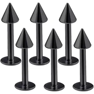 6pcs 16g Labret Stud Lip Ring Cartilage Tragus Snakebite Monroe Triple Forward Helix Conch Medusa Lobe Black Spike - 8mm