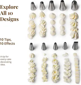 Cake Decorating Set – 10 X-Large Stainless Steel Icing Piping Tips & 20 Disposable Pastry Bags for Professional Cake Decorating