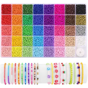 9600+ Pcs 3mm Glass Seed Beads Beading Kit, Bracelet Beads, with Elastic String and Storage Box, Glass Beads for Bracelets, Small Beads for Making - Home Improvement