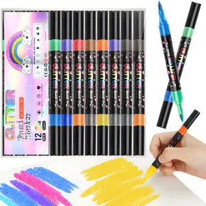 24/48 Colors Glitter Brush Markers,Dual Tip Dual Color Brush Glitter Marker for Doodle Writing, Glitter Art Crafts Adults DIY Crafts Greeting Birthday Cards Making
