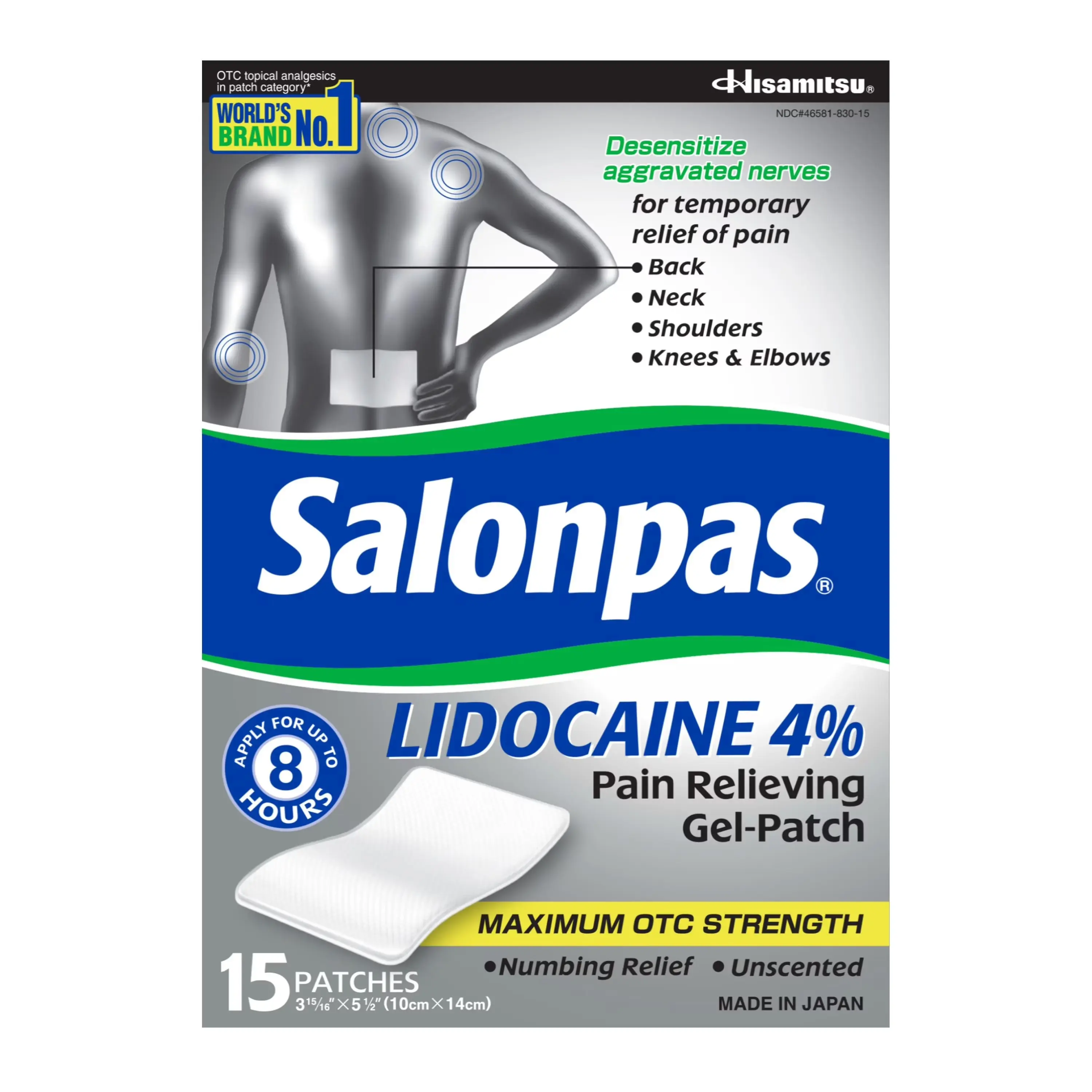 Salonpas Lidocaine Pain-Relieving Gel-Patch, 15 ct