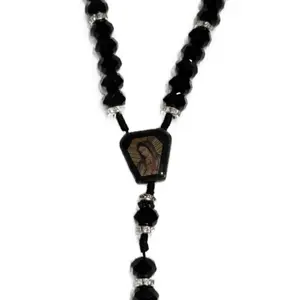 Exquisite Rosary Saint Jude or Virgin Mary Cross Pendant Mexican Necklace Braided Cord Green beads Chain Charm Accessories for Men and Women Catholic St Jude Elegant Religious