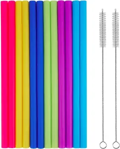 14PCS Reusable Silicone Straws with Cleaning Brushes - 10" Flexible Extra Wide Jumbo Drinking Utensils for 30oz, 20oz Yeti/Rtic Tumblers and Milkshakes