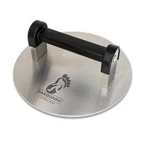 Sasquash 'Bigfoot' Burger Smasher - Professional Grade Burger Press - Monster 8" Wide 3+ Pound Welded Stainless Steel Smashed Burger Grill Tool, Blackstone Griddle Steak Weight and Flat Top Press