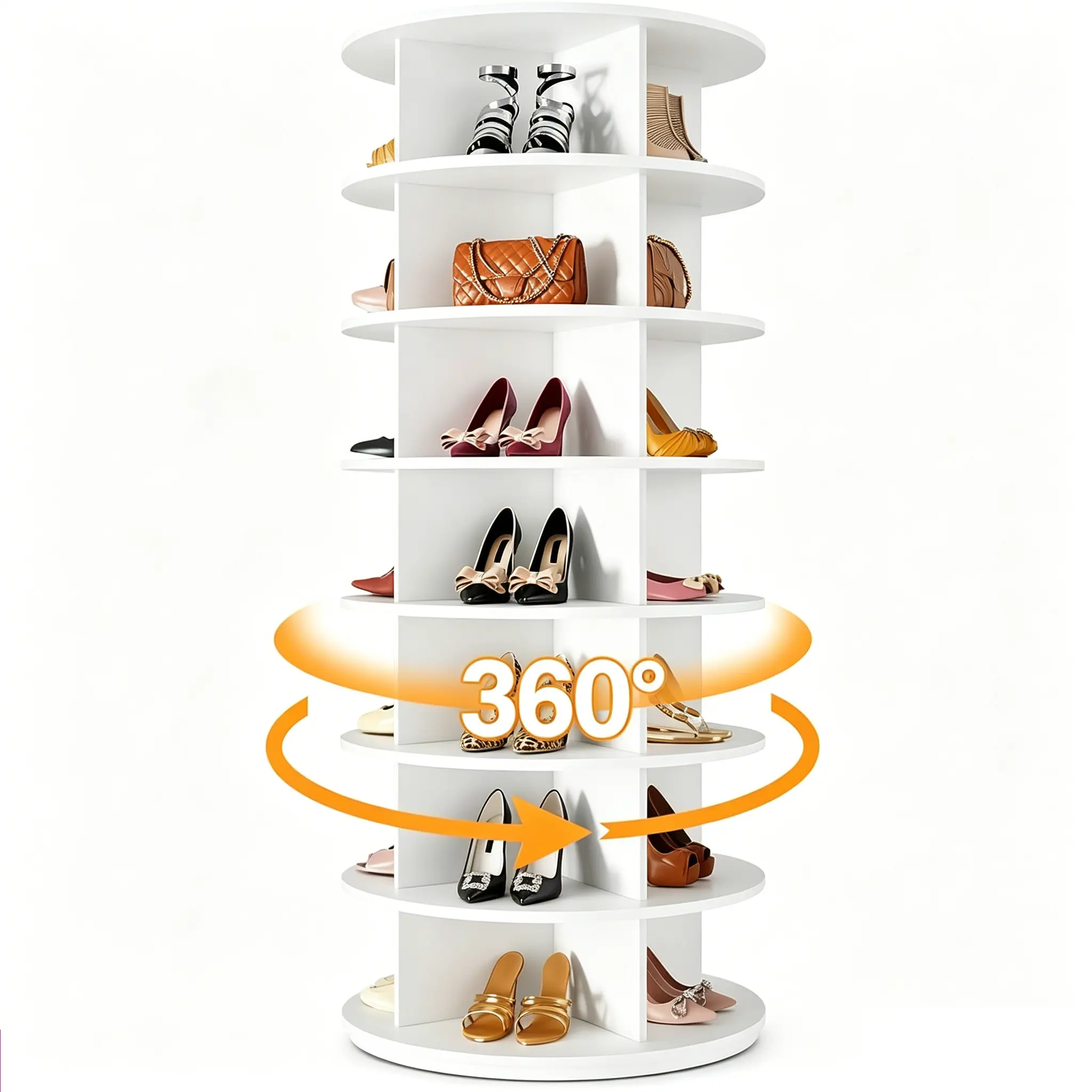 7-Tier Rotating Shoe Rack Organizer - Lazy Susan Display Tower, 360-Degree Vertical Storage Holder for Shoes, Bags