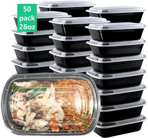 Meal Prep Containers, 50 Pack 28oz (100-Piece) Disposable Take Out Food Storage Containers with Leakproof Lids, Large Plastic To Go Lunch Boxes, BPA Free, Microwave/Dishwasher/Freezer Safe