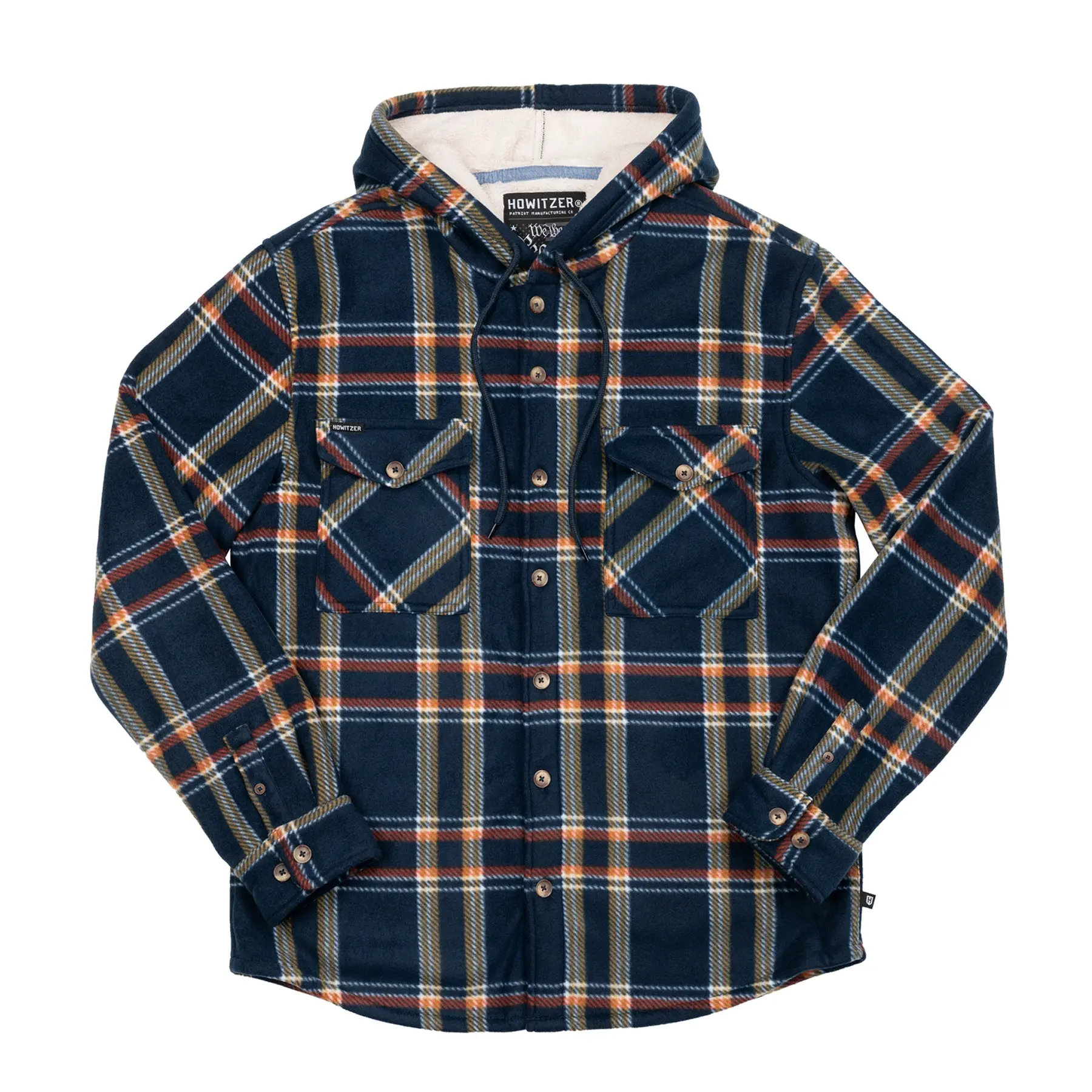 Howitzer Grunt MFG Men's 2X Long 4.1 oz Cotton-Polyester Hooded Flannel Sweatshirt - Menswear Pullover with Gothic Graphic, Flag, Button, Secure Pockets, Military Design, Charity-Aligned, All-Season Top for Veterans, First Responders (with Howitzer Patch)