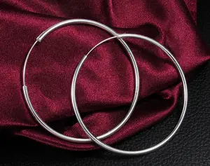 Wholesale 1pcs DIY 925 Sterling Silver Plated Women Fashion Jewelry Beautiful Hoop Earrings 60MM