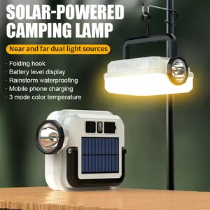 Solar Camping Lantern & Phone Charger - 8 Light Modes, Waterproof, Dimmable, Portable for Power Outages, Hiking, Emergency