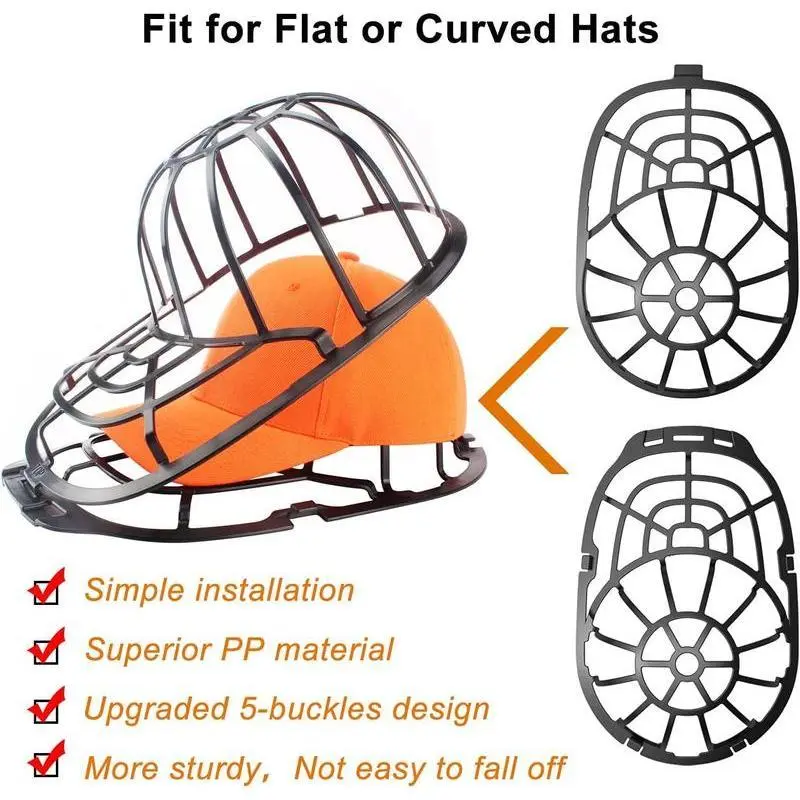 Hat Washer Cage, Upgradedd Baseball Cap Washer for Dishwasher/Washing Machine, Hat Cleaner Protector Fit for Adult and Kids Hats, Black Accessories Cleaning