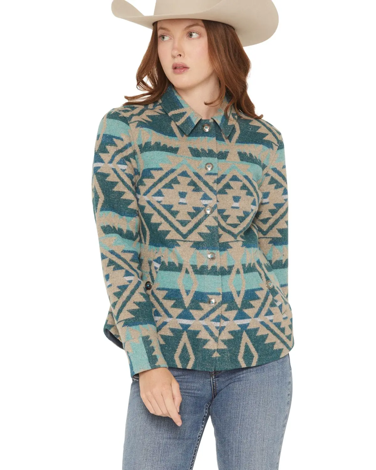 Shyanne Women's Women'S Southwestern Snap Blanket Shacket - Swho25o10-Tuq