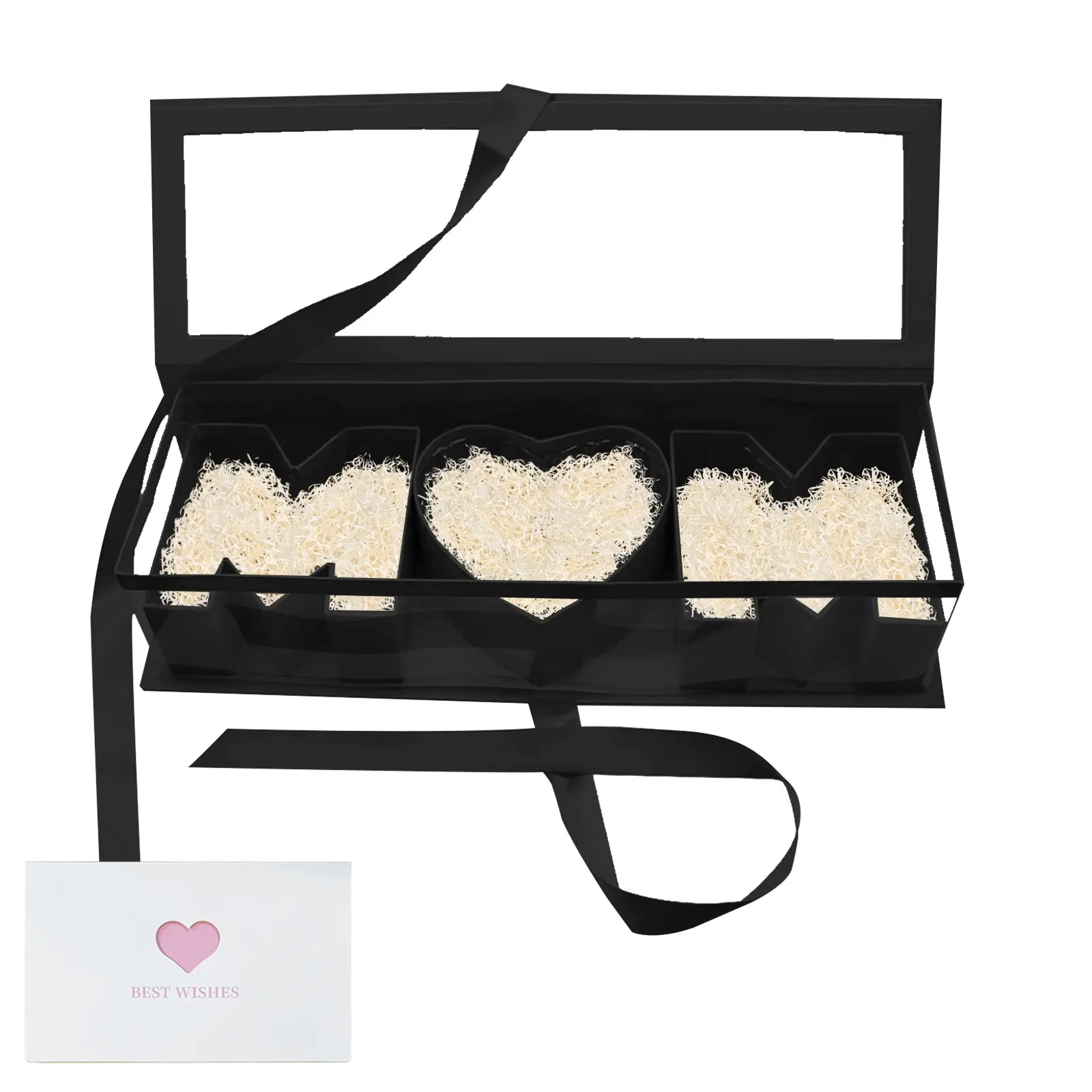 “MOM” Flower Gift Letter Shaped Fillable Box, with Plastic Liner,for Luxury Style Flower and Gift Arrangements(Black with Window)