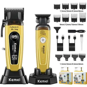 Kemei Hair Trimmer for Men, Wireless Professional Beard Trimmer, Hair Clipper with Stand, 11501 Rpm, LED Display, Hairdressing Care Kit, Rechargeable Hair Trimmer