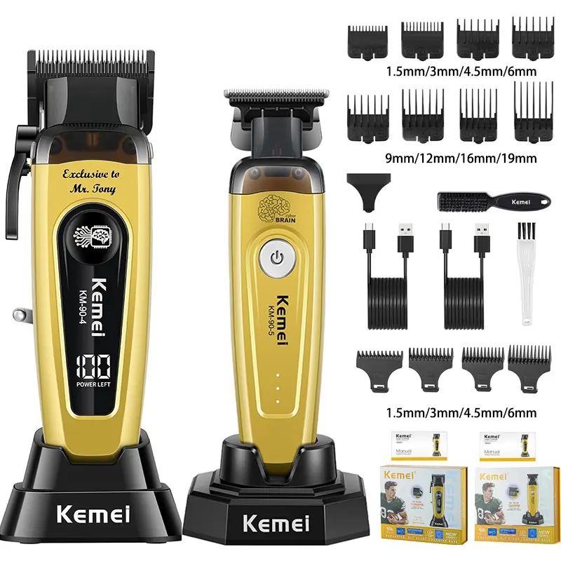 Kemei Hair Trimmer for Men, Wireless Professional Beard Trimmer, Hair Clipper with Stand, 11501 Rpm, LED Display, Hairdressing Care Kit, Rechargeable Hair Trimmer, Cordless