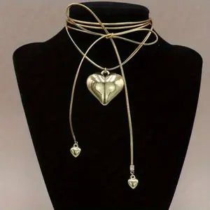 1 Piece Fashionable Retro Classic Gold Heart Pendant Leather Rope Necklace Women's Daily Wear Gift，140cm