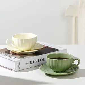 Ceramic Coffee Cup & Saucer Set, 1 Set Simple Style Coffee Cup & Saucer, Afternoon Tea Cup & Saucer Set, Drinkware for Home Office Use, Tumblers