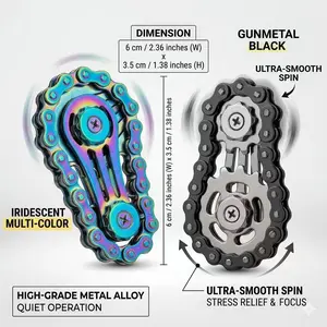 3-pack of bicycle chain fingertip spinners – silent, CNC-machined stainless steel gear desk toys, suitable for adults | Steampunk-themed decoration for stress relief and focus tools (office use) (collectible mechanical art pieces)