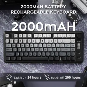M75 Wireless Keyboard, 2000mAh USB Rechargeable Keyboard with Knob Control & Display Screen, Compact Keycaps for MAC/Win, Wireless Computer Keyboard