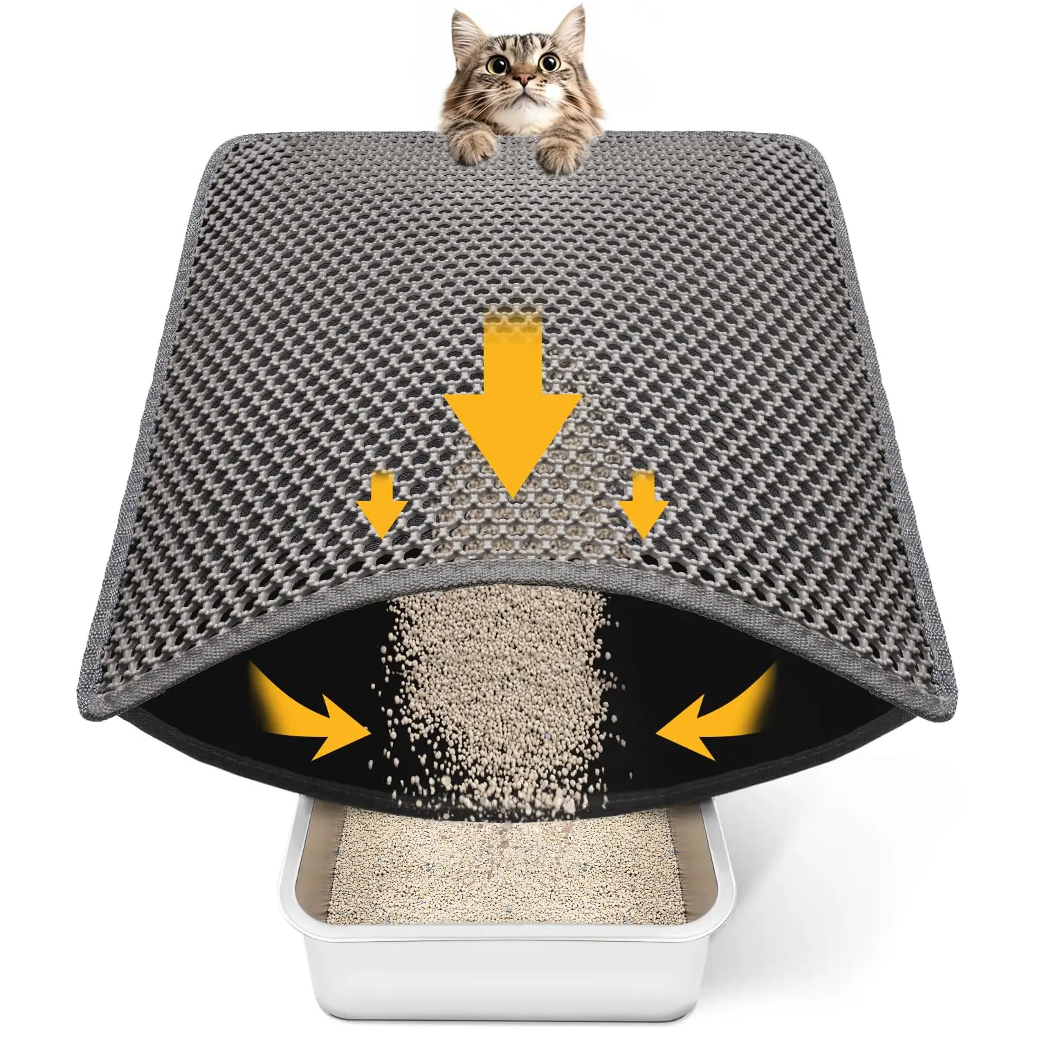 Barkzy EVA Honeycomb Dual-Layer Cat Litter Mat - Urine-Proof, Waterproof, Non-Slip, Foldable Gray Mat with Trapping & Storage, Easy Maintenance, Ideal for Kitties, Compatible with Litter Box Enclosures, Camping Essentials, Dual-Layer Design, Traps Litter,