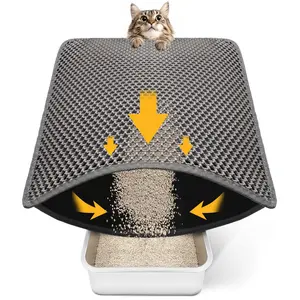 Barkzy EVA Honeycomb Double Layer Cat Litter Mat - Urine-Proof, Waterproof, Non-Slip, Foldable Gray Mat with Trapping & Storage, Easy Maintenance, Ideal for Kitties, Compatible with Litter Box Enclosure