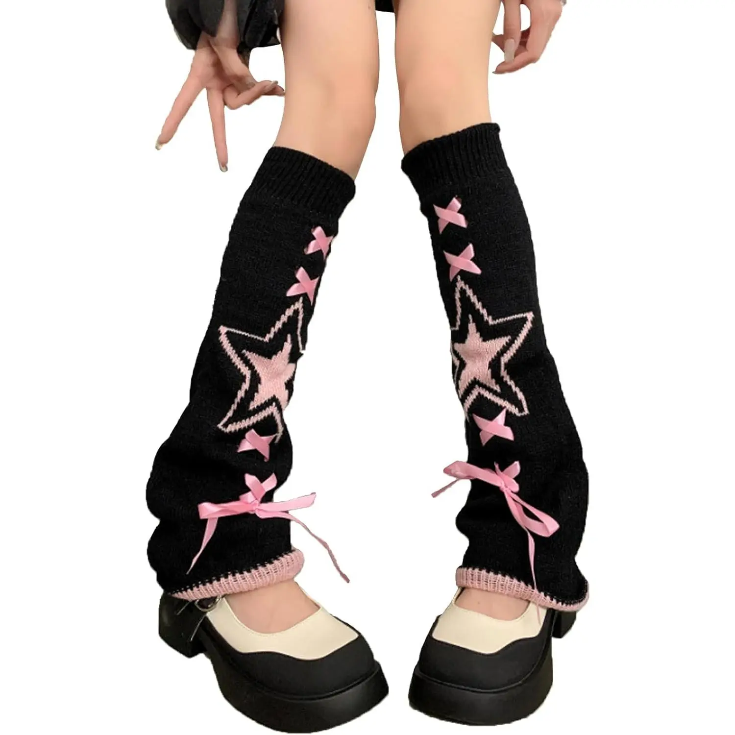 Women's Chic Knitted Leg Warmers - Kawaii Flared Pleated Leg Sleeves, Goth Crochet Loose Cuff Ankle Stockings, Japanese Style - Fits Multiple Styles, Ideal for Uniform Pairings, Cute, Wrap, Comfortable, Dresses, Knit Fabric, Knee High, Flared Stripes, Str
