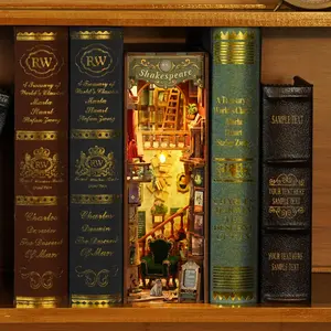Tonecheer Left Bank Bookstore DIY Book Nook Kit for Adults - Wood 3D Puzzle Bookend, Building Block Model with Sensor LED Lighting, Library Decor Insert (Requires 2 AA Batteries) for Gifting