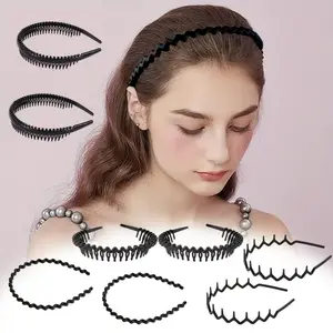 8PCS Fashion No Slip Effortless Plastic Headbands with Teeth Comb, Black Skinny Headbands Bandanas Hair Accessories Bands for Women Men