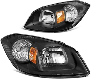 YITAMOTOR Headlights Assembly Compatible with 2005-2010 Chevy Cobalt /2005-2006 Pontiac Pursuit /2007-2009 Pontiac G5 Driver and Passenger Side Black Housing Amber Reflector Clear Lens（No bulbs）