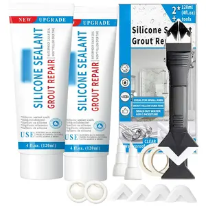8Oz Clear  Caulk & Seal  Sealant,  Tile Grout Repair Kit with Grout Remove Scraper, Shrink & Crack Proof for Bathroom, Shower, Kitchen, Floor (4Oz, Pack of 2)