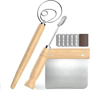 1Set Bread Making Tools and Supplies, Danish Dough Whisk, Bread Lame, Bench Scraper - Dough Hook with Bread Scraper, Lame Bread Tool, Blades Great for Baking Sourdough, Pizza, Pastry
