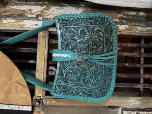 Tooled Leather Purse - Teal