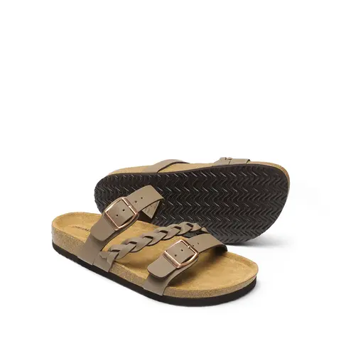 DREAM PAIRS Women's Casual Slip-On Footwear - Lightweight Open-Toe Sandals with Soft Cork Footbed, Arch Support, Dual Adjustable Buckle, Soft Felt-Lined Braided Straps, Durable Flexible PU, EVA Walking Sandals