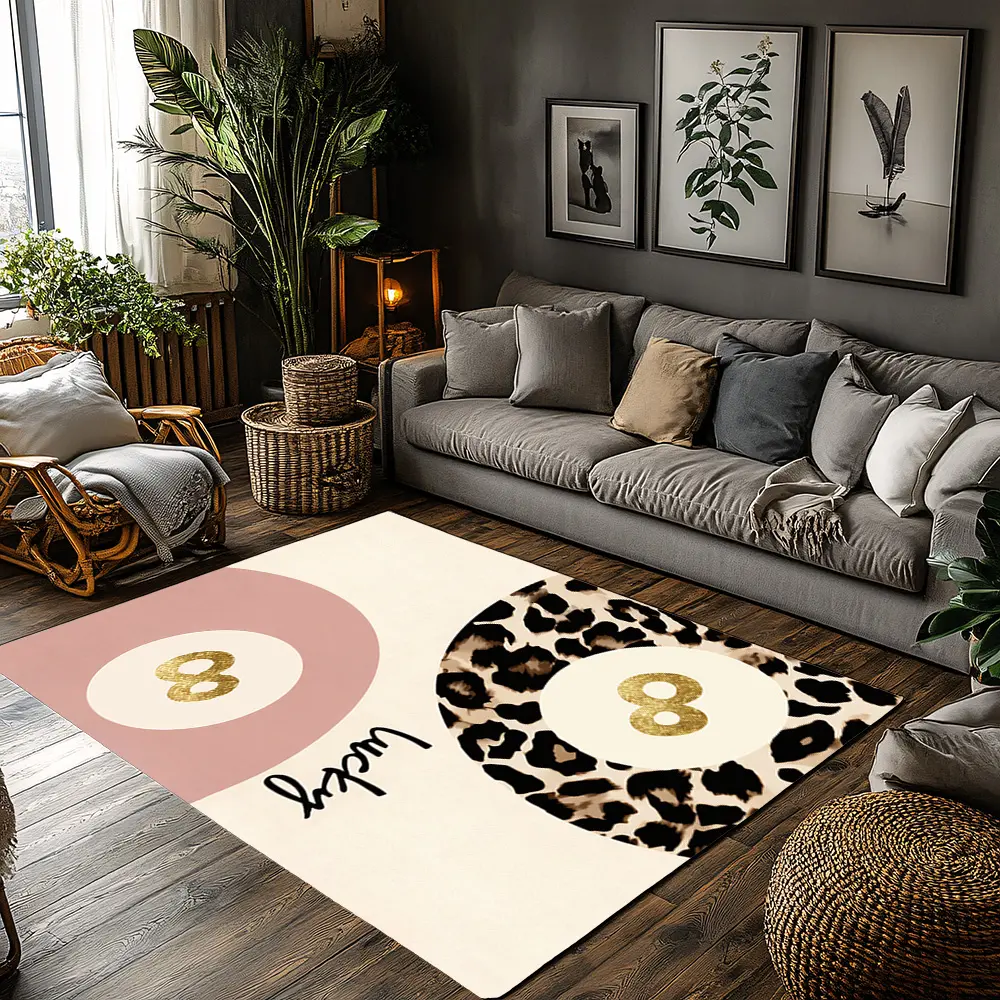 Pink Leopard Lucky Number 8 Gold Abstract Crystal Velvet Area Rug Non‑Slip Boho Modern Living Room Rug#LeopardLucky8Rug #BohoAbstractRug #LuckyNumberDecor #PinkGoldLeopardCarpet #CrystalVelvetRug