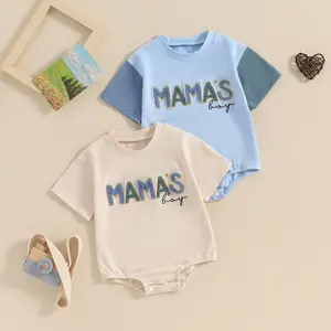 Newborn Baby Boy Romper Mama's Boy Baby Clothes Letter Embroidery Infant Round Neck Short Sleeve Casual Onesie Summer Outfit