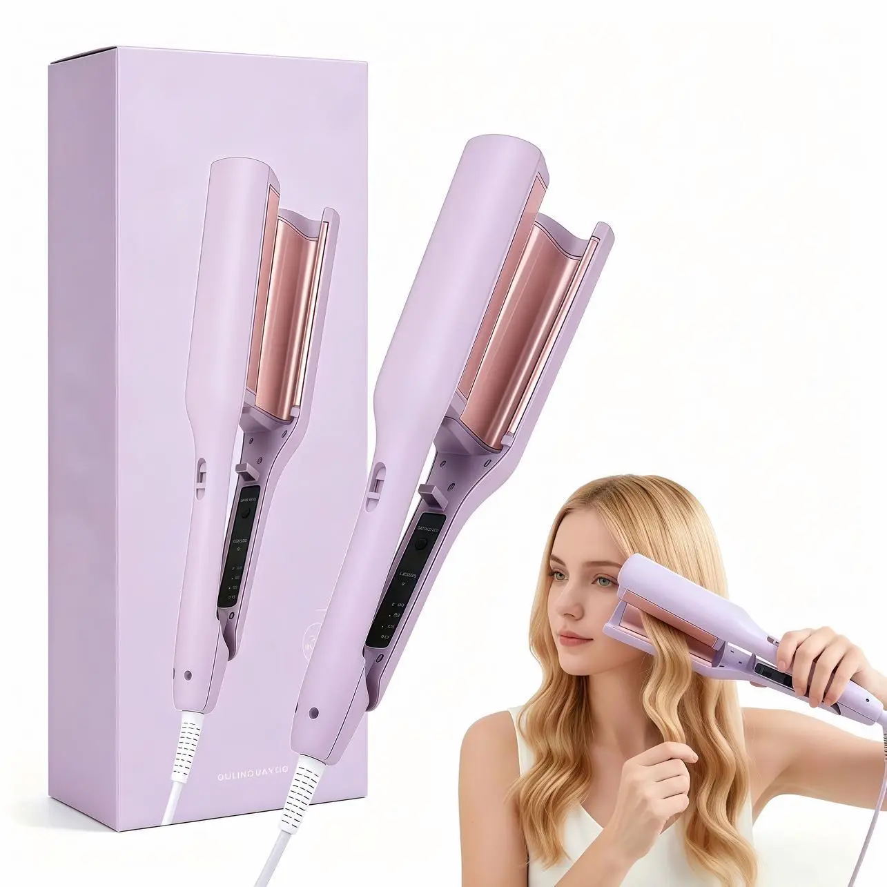 Waver Curling Iron Hair Crimper, 1.25 Inch Ionic Wavy Hair Curler with Ceramic 2 Barrel, 4 Adjustable Temps, Anti-Scald, Fast Heating Crimper Hair Iron for Wide Deep Waves