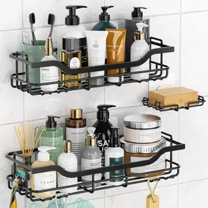 Shower Caddy 3-Pack, Adhesive Shower Organizer Kitchen Organizer with Soap Holder, Rustproof No Drilling Shower Shelves for Inside Shower Bathroom Organizer and Storage, Black(Large)