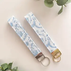 Baby Blue Whimsy Floral Keychain Wristlet
