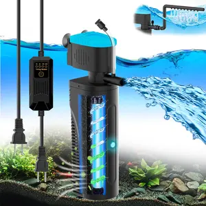 Aquarium Filter with Aeration & Rainfall Mode, U - V Fish Tank Filter with Timer (3/6/12/24 Hours) for Green Water Cleaning, Turtle Tank Filter with Efficient Filter Sponge