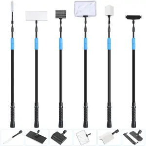 6 in 1 Adjustable Aquarium Cleaning Tool Kit Fish Tank Cleaning Kit for 20-160 Gallon Tank with Telescopic Long Handle, Algae Scraper, Scrubber Pads, Tube Cleaner, Fish net, Gravel Rake Fathersdaygift Removal