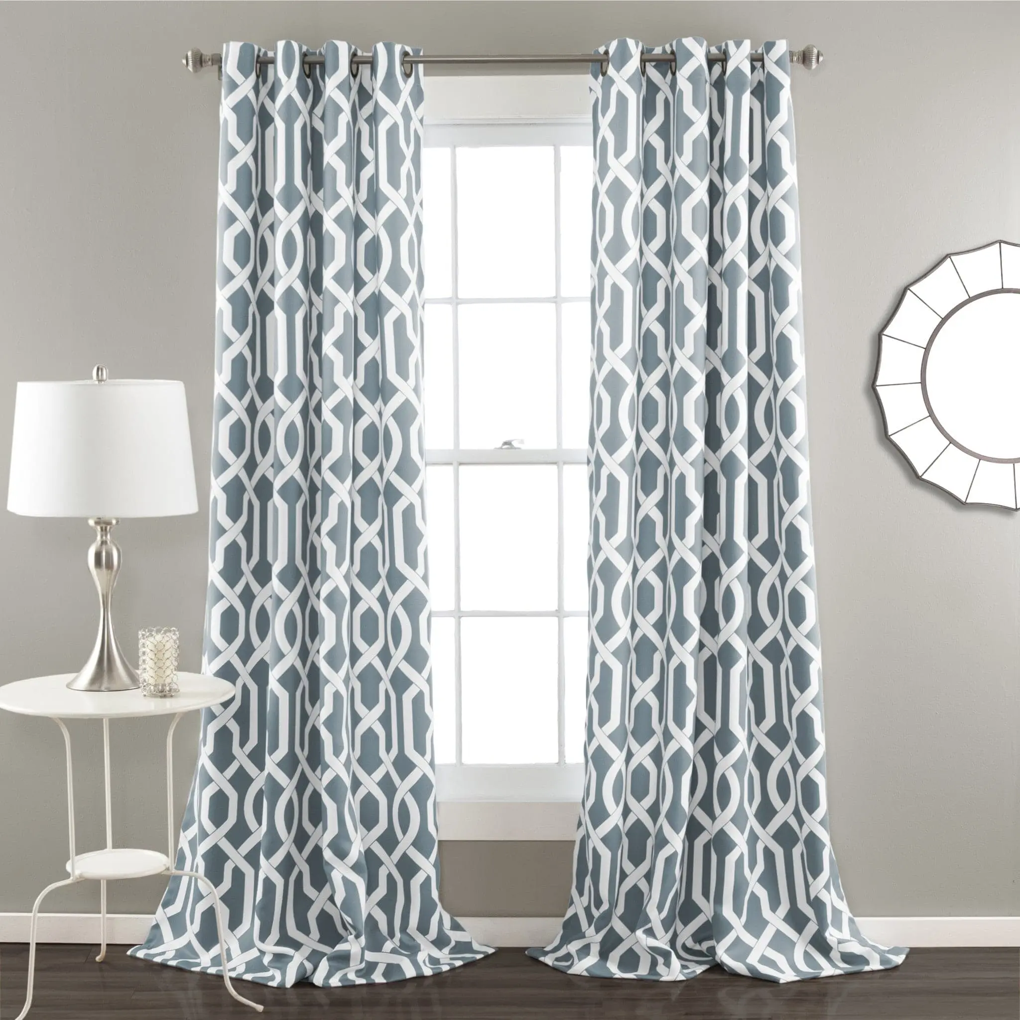 Lush Decor Edward Trellis Print Window Curtain Panel Set - 2 Panels, Window Drapes, Multi-Size 52"W x 63/84/95/108"L, Modern Geometric Design, Light Filtering, Room Darkening, 100% Polyester, Grommets, Machine Washable, for Bedrooms/Living Spaces